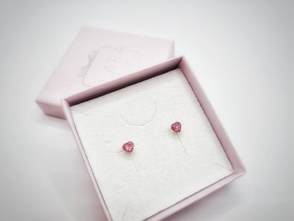 Pink sparkly glitter heart studs sterling silver girls 