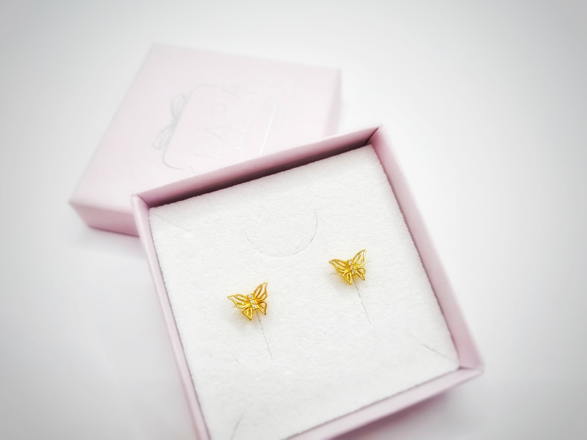 Sterling Silver Butterfly Stud Earrings with 14K Gold Plating