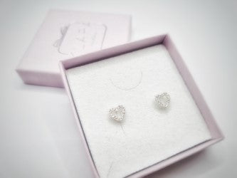 Heart crystal sterling silver studs