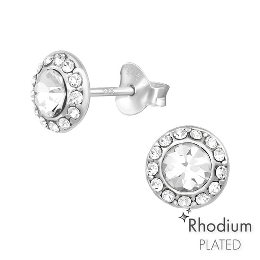 Circle Cz Sterling Silver Crystal Studs