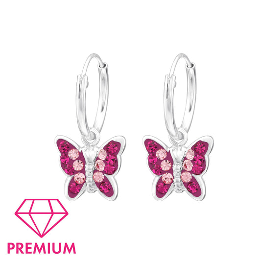 Sterling silver pink butterfly hoop earrings  for girls