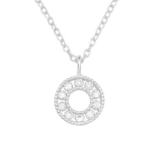 Circle necklace with cubic zirconia crystals 925 Sterling Silver 