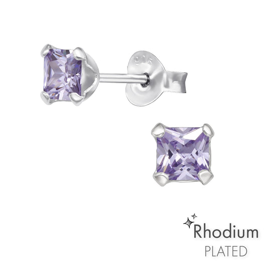 Sterling silver amethyst square studs February Birthstone